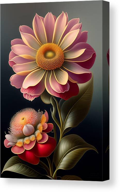 Illustration Canvas Print featuring the digital art Pink Sunflower by Lori Hutchison