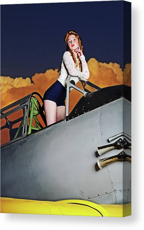 Woman Canvas Print featuring the photograph Pinup and Planes #8 by Steve Templeton
