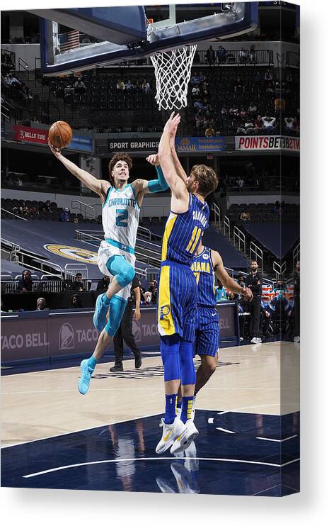 Nba Pro Basketball Canvas Print featuring the photograph Play-In Tournament - Charlotte Hornets v Indiana Pacers by Ron Hoskins