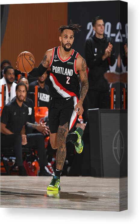 Nba Pro Basketball Canvas Print featuring the photograph Portland Trail Blazers v Indiana Pacers by Garrett Ellwood