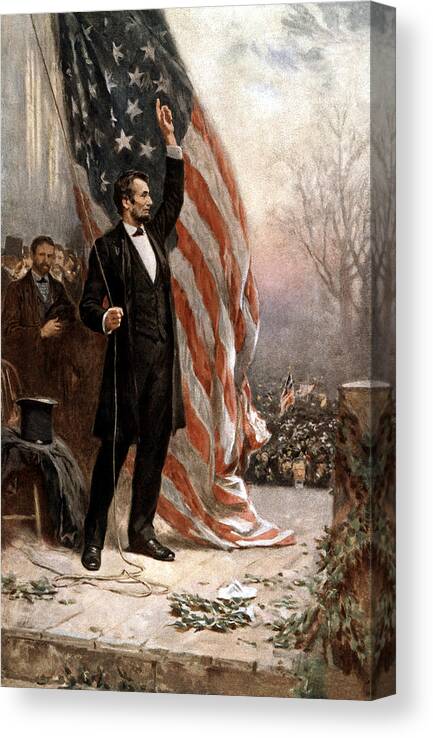 Abraham Lincoln Canvas Print featuring the painting President Abraham Lincoln Giving A Speech by War Is Hell Store