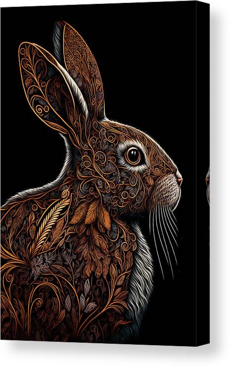 Hares Canvas Print featuring the digital art Profile of a Hare by Peggy Collins