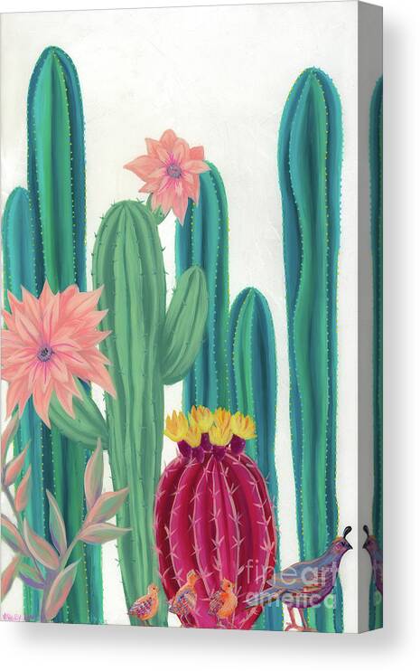 Cactus Canvas Print featuring the painting Quail Parade by Ashley Lane