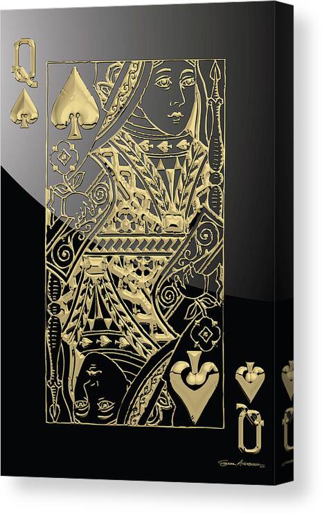 'gamble' Collection By Serge Averbukh Canvas Print featuring the digital art Queen of Spades in Gold on Black  by Serge Averbukh