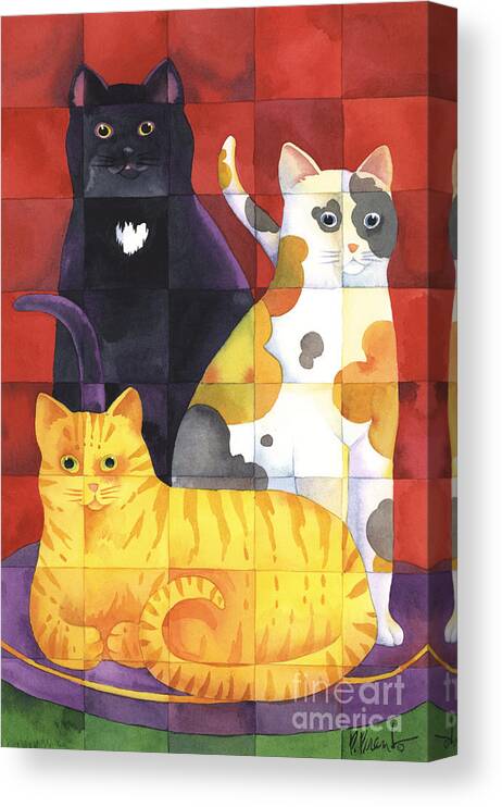 Watercolor Canvas Print featuring the painting Quilted Kitties by Paul Brent