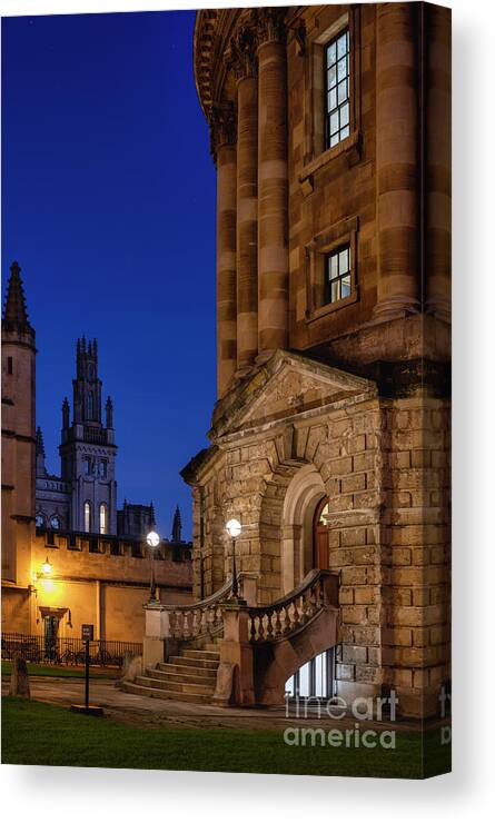 Radcliffe Camera Canvas Print featuring the photograph Radcliffe Camera at Night in December by Tim Gainey