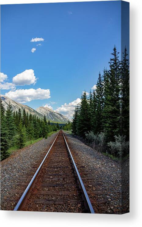 Mountains Canvas Print featuring the photograph Railway through the Rockies by Cindy Robinson