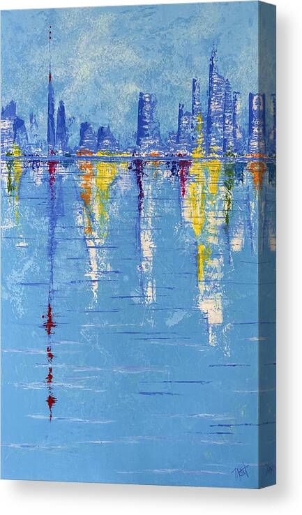 Abstract Canvas Print featuring the painting Rainbow City by Tes Scholtz