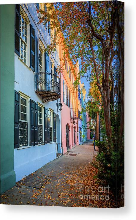 America Canvas Print featuring the photograph Rainbow Row Homes by Inge Johnsson