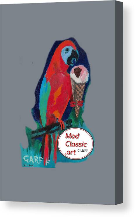 Parrot Canvas Print featuring the painting Red Ara with Ice Cream ModClassic Art by Enrico Garff