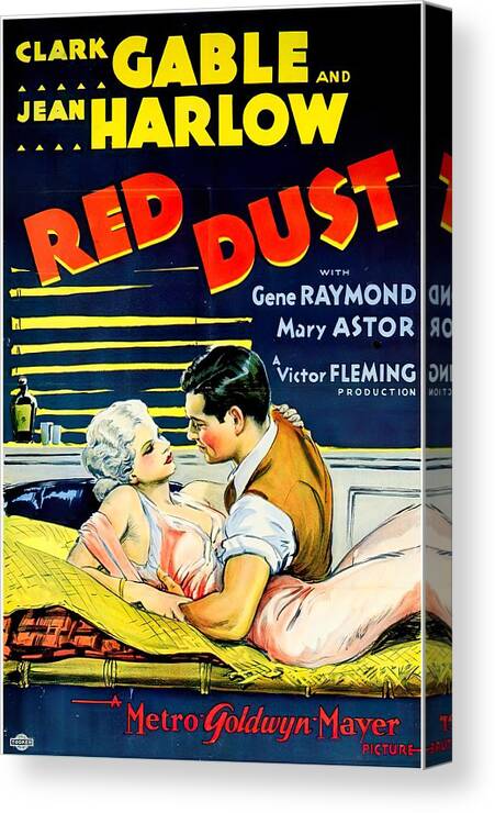 Red Canvas Print featuring the mixed media ''Red Dust'', with Clark Gable and Jean Harlow, 1932 -3 by Movie World Posters