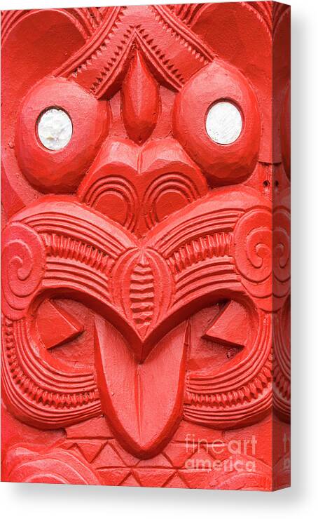 Rotorua Canvas Print featuring the photograph Red Maori carving, Whakarewarewa, New Zealand by Neale And Judith Clark