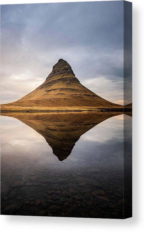 Kirkjufell Canvas Print featuring the photograph Reflection of Kirkjufell Mountain in Iceland by Alexios Ntounas