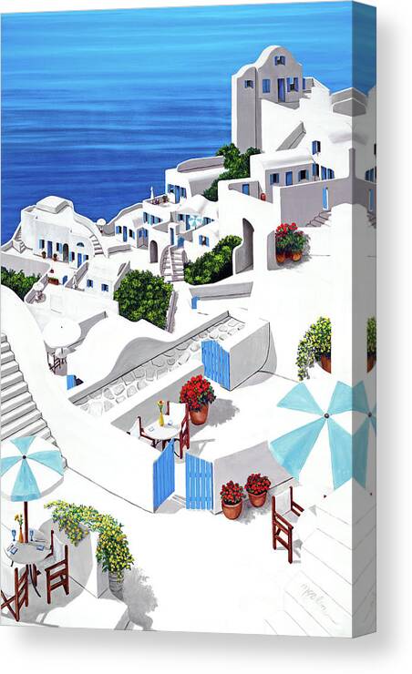 Santorini Canvas Print featuring the painting Remembering Santorini-prints original view by Mary Grden
