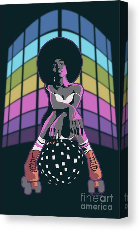 Roller Skate Canvas Print featuring the painting Retro Disco Roller Queen by Sassan Filsoof