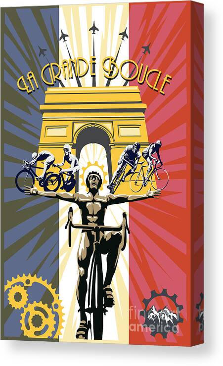 Tour De France Canvas Print featuring the painting retro Tour de France Arc de Triomphe by Sassan Filsoof