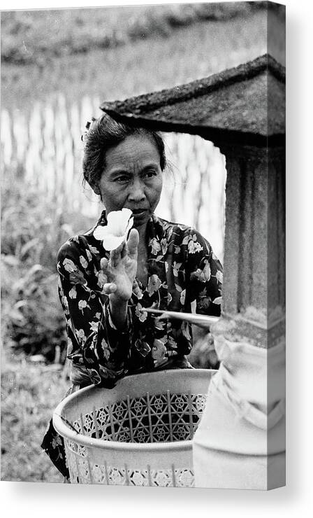 Balinese Canvas Print featuring the photograph Call to Prayer - Bali Prayer Offerings, Indonesia by Earth And Spirit