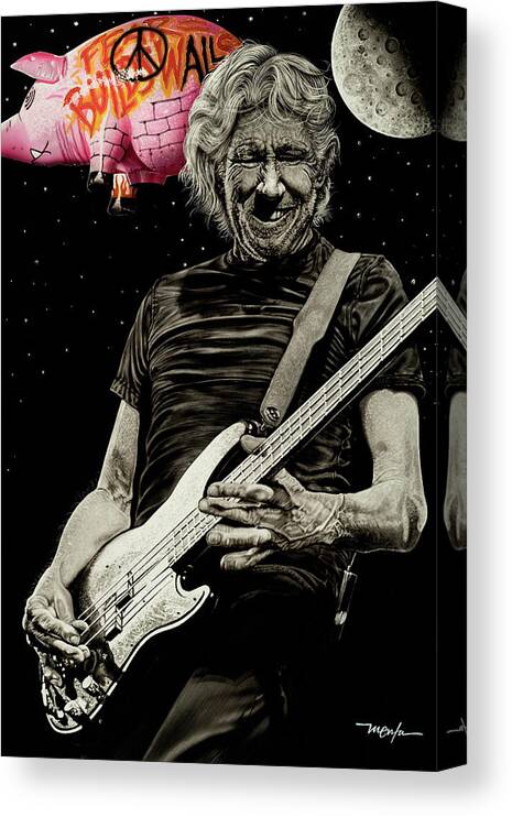 Acrylic Paint Canvas Print featuring the painting Rodger Waters Fear Builds Walls by Dan Menta