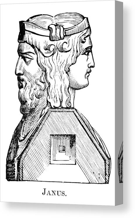 Two Objects Canvas Print featuring the drawing Roman God Janus by Traveler1116