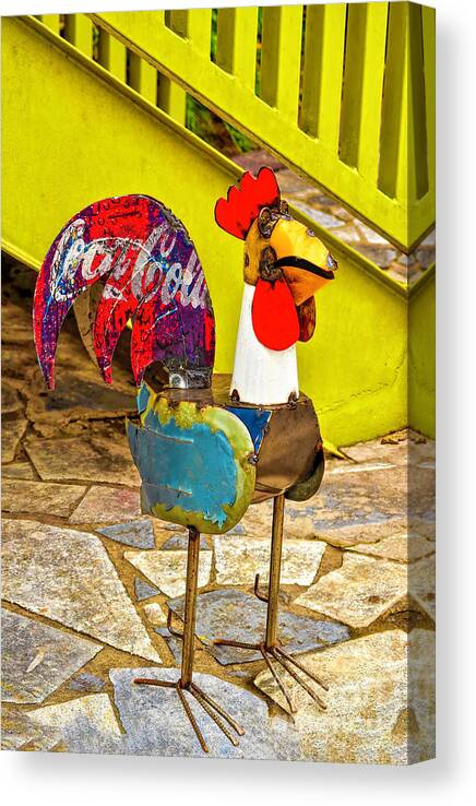 San Antonio Canvas Print featuring the photograph Rooster With The Coca Cola Tail by Frances Ann Hattier