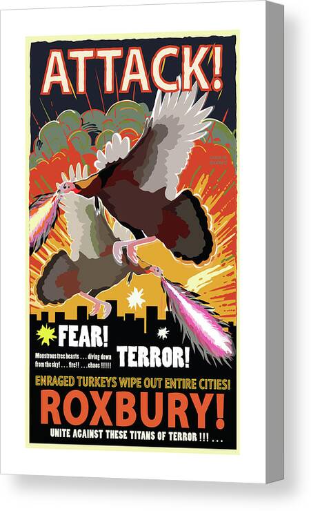 Brookline Turkeys Canvas Print featuring the digital art Roxbury Attack by Caroline Barnes