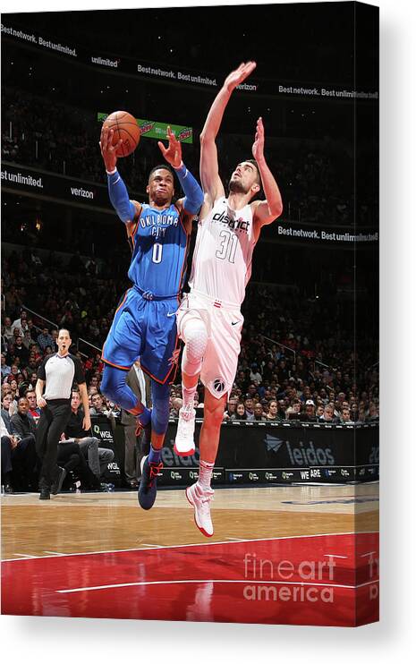 Russell Westbrook Canvas Print featuring the photograph Russell Westbrook by Ned Dishman