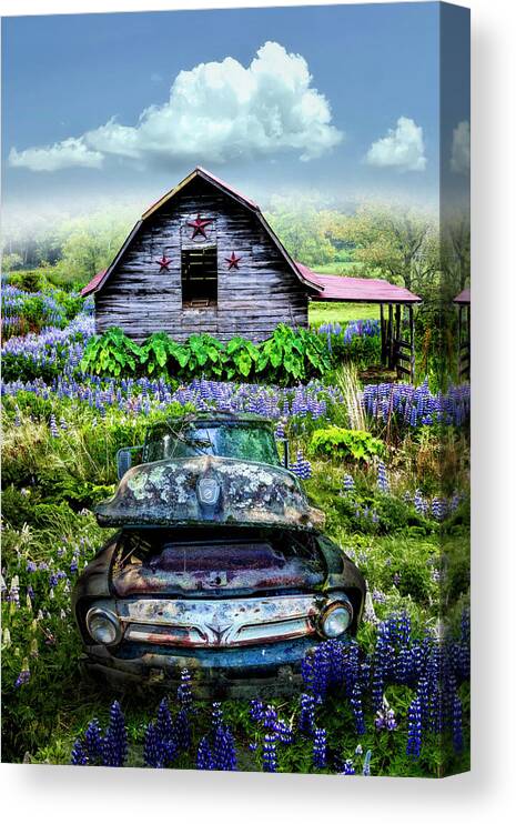 Barn Canvas Print featuring the photograph Rusty Ford by the Star Barn by Debra and Dave Vanderlaan
