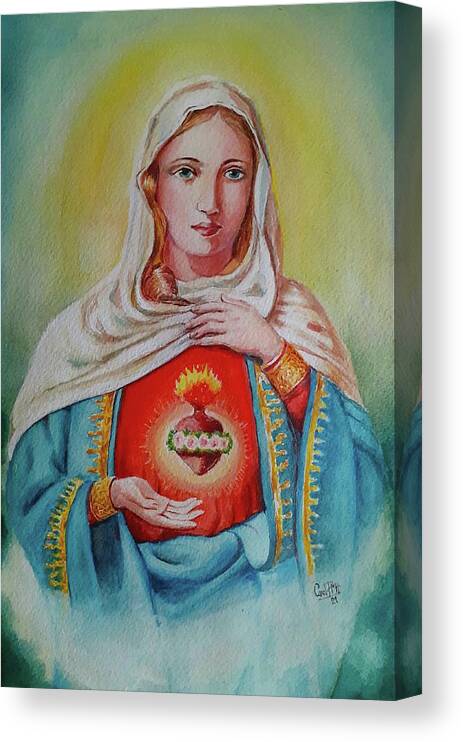 Saint Mary Canvas Print featuring the painting Saint Mary s sacred heart by Carolina Prieto Moreno