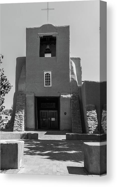 American West Canvas Print featuring the photograph San Miguel Chapel Black and White by John McGraw
