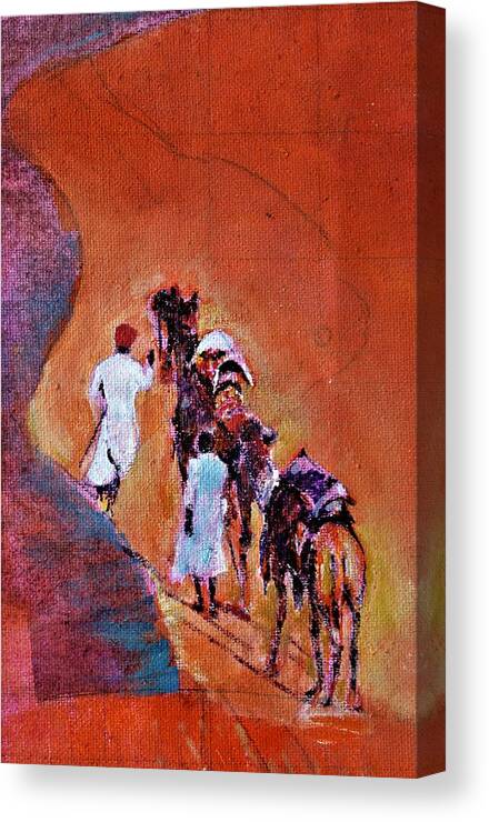 Camel Canvas Print featuring the painting Sandy path by Khalid Saeed