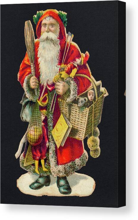 Christmas Canvas Print featuring the drawing Santa Claus with a Basket of Toys by Library of Congress