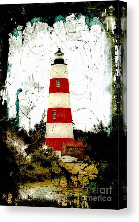 Lighthouse Canvas Print featuring the photograph Sapelo Island Lighthouse Folk Art by Sea Change Vibes