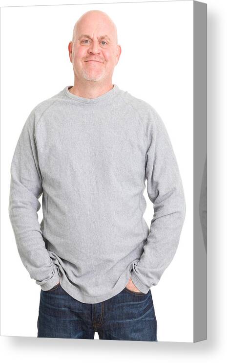 Three Quarter Length Canvas Print featuring the photograph Satisfied Mature Man With Hands In Pockets by Drbimages