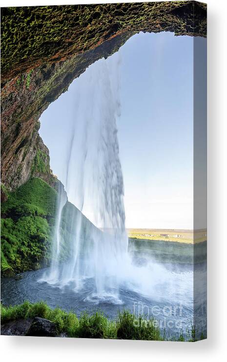 Iceland Canvas Print featuring the photograph Seljalandsfoss waterfall, Iceland by Delphimages Photo Creations