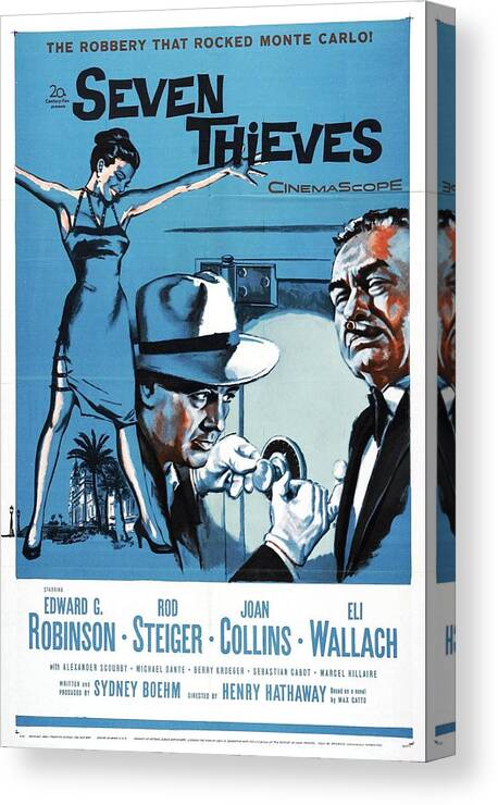 Seven Canvas Print featuring the mixed media ''Seven Thieves'', 1960 by Movie World Posters