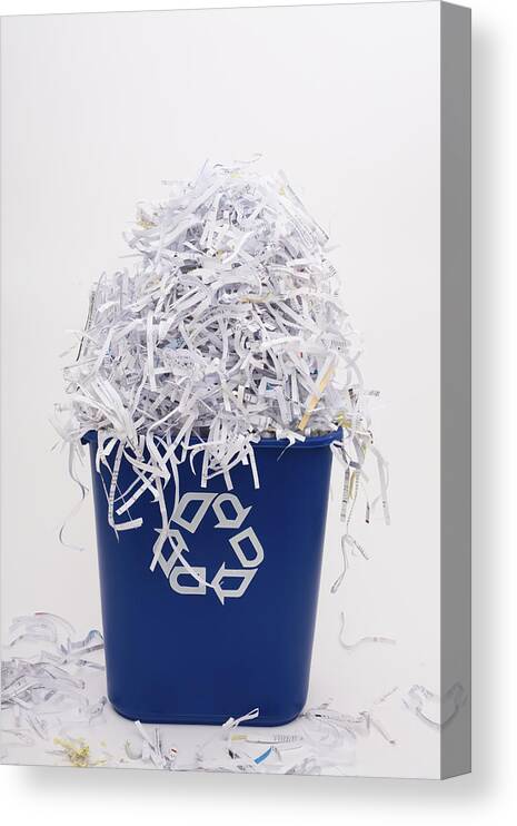 White Background Canvas Print featuring the photograph Shredded paper in a recycle bin by Diane Macdonald