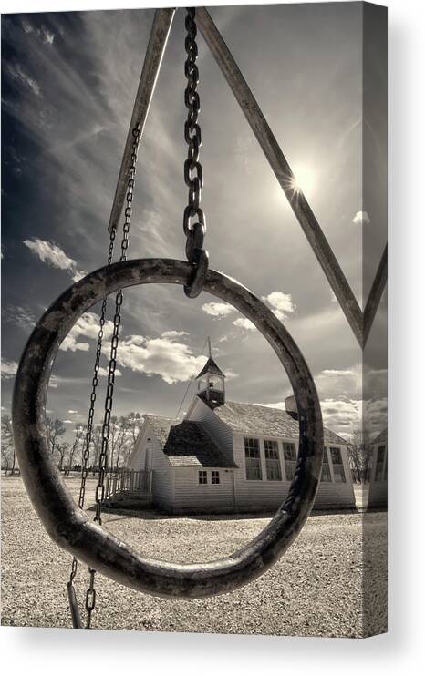Schoolhouse Canvas Print featuring the photograph Simpler Times - Quarve Schoolhouse #3 in Benson County ND by Peter Herman