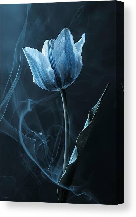 Blue Tulips Canvas Print featuring the painting Single Blue Tulip by Lourry Legarde