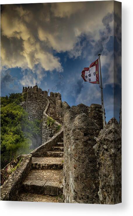 Castle Of The Moors Canvas Print featuring the photograph Sintra Moorish Castle Rampart by Micah Offman