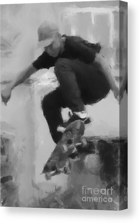  Canvas Print featuring the painting Skateboarder Big Jump by Gary Arnold