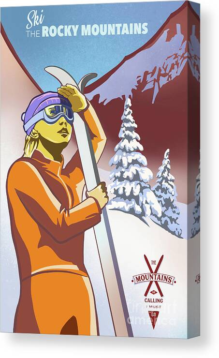 Retro Ski Poster Canvas Print featuring the painting Ski the Rocky Mountains by Sassan Filsoof