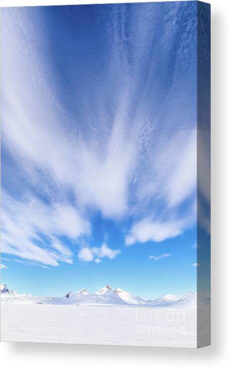 Remote Canvas Print featuring the photograph Snow mountains and big sky, Svalbard by Jane Rix