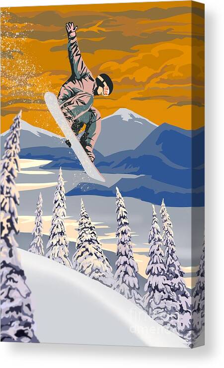Snowboard Canvas Print featuring the painting Snowboarder Air by Sassan Filsoof