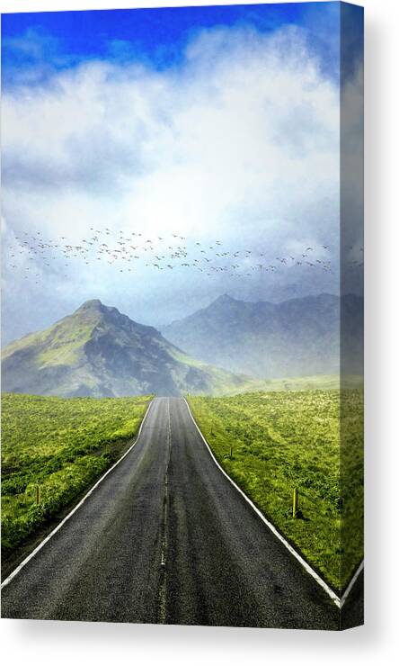 Clouds Canvas Print featuring the photograph Spring Roadways in Iceland by Debra and Dave Vanderlaan