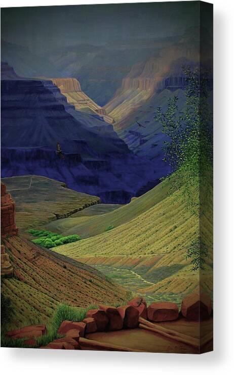 Kim Mcclinton Canvas Print featuring the painting Spring Storm On Bright Angel Trail by Kim McClinton
