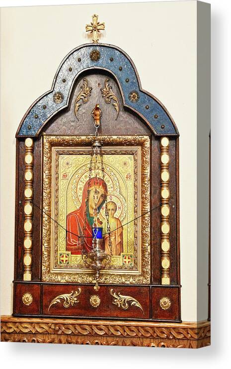 St. Mary Canvas Print featuring the photograph St. Mary and Jesus orthodox icon by Tatiana Travelways