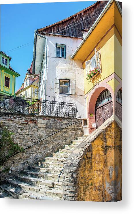 Romania Photography Canvas Print featuring the photograph Stairway To Sighisoara by Marla Brown