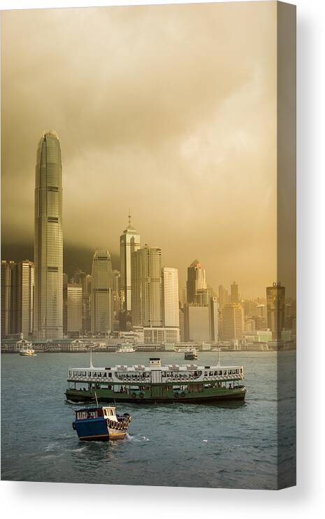 2007 Canvas Print featuring the photograph Star Ferry during sunrise by Merten Snijders