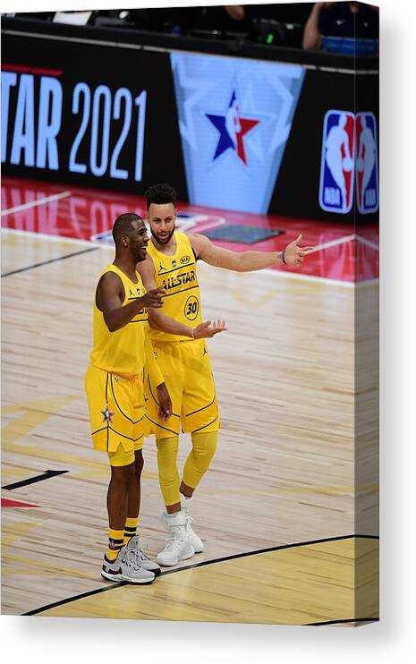Stephen Curry Canvas Print featuring the photograph Stephen Curry and Chris Paul by Adam Hagy