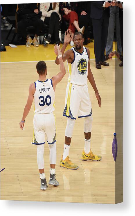 Nba Pro Basketball Canvas Print featuring the photograph Stephen Curry and Kevin Durant by Adam Pantozzi